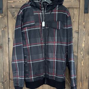 Empyre Bonded Fleece Plaid Zip Up Hooded Jacket XL